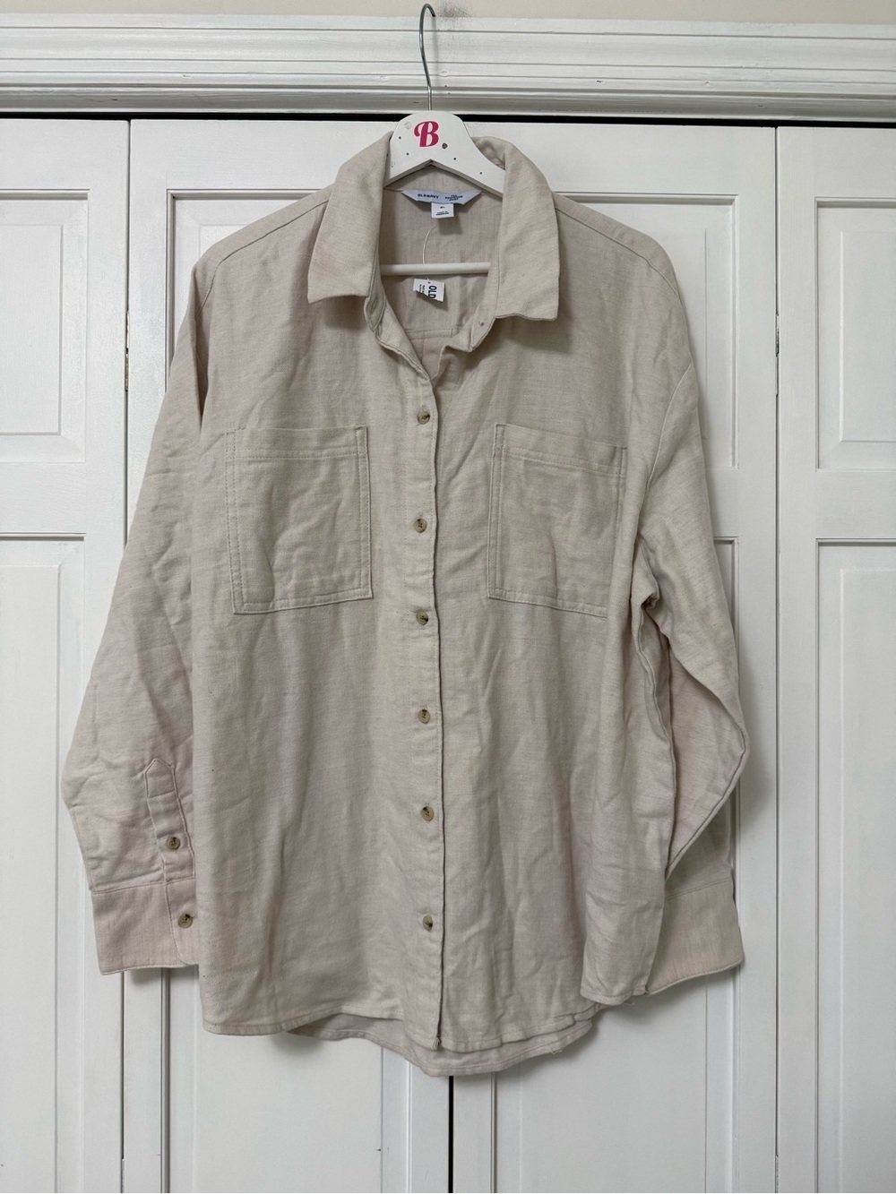 NWT Old Navy Cream Flannel Boyfriend Shirt Button Up XL Casual Loungewear Layers